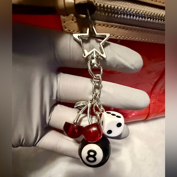 Cherry Dice and Eight Ball Keychain - Picture 1 of 3